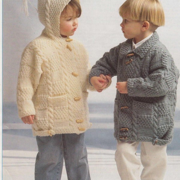 Kinder Jungen Mädchen Mantel / Jacke Aran Strickmuster pdf digital download