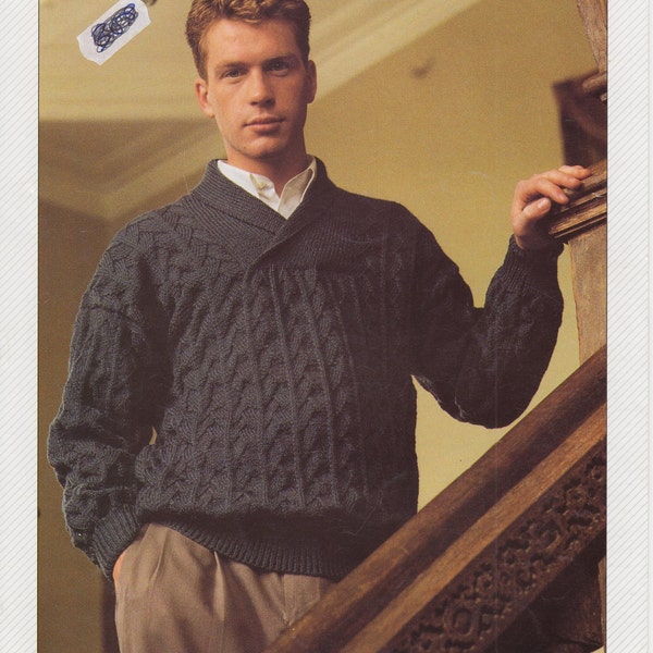 mens shawl collar textured sweater double knit knitting pattern pdf instant digital download