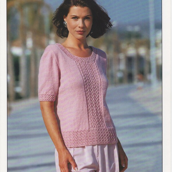 women's ladies lace panel sweater top 4 ply knitting pattern pdf instant download