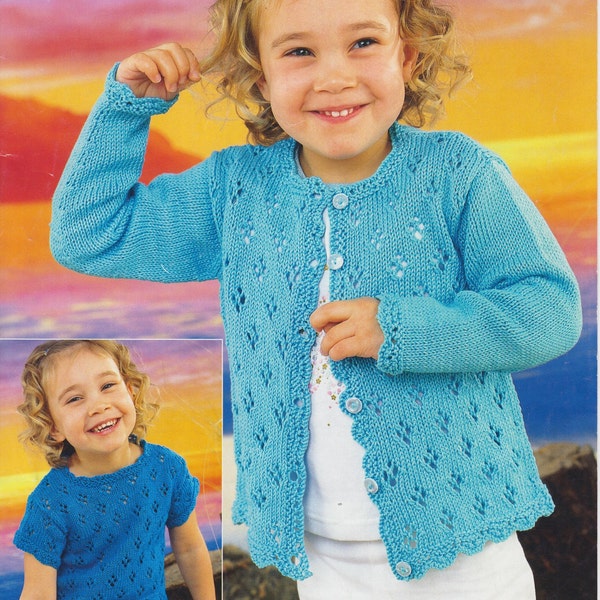 childrens girls lace cardigan and sweater 1 - 11 years double knit knitting pattern pdf instant digital download