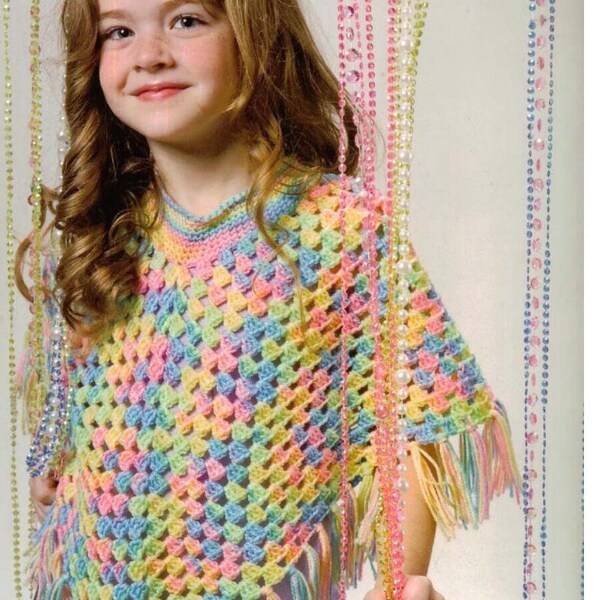 children girls poncho double knit yarn crochet pattern pdf digital download