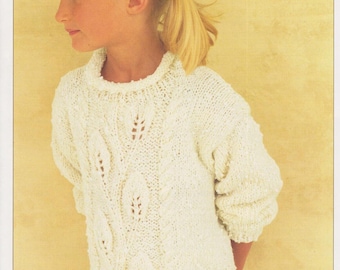 children's girls sweater jumper chunky knit knitting pattern pdf instant digital download