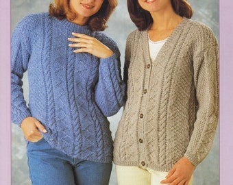 women's ladies cardigan sweater jumper Aran knit knitting pattern pdf instant digital download