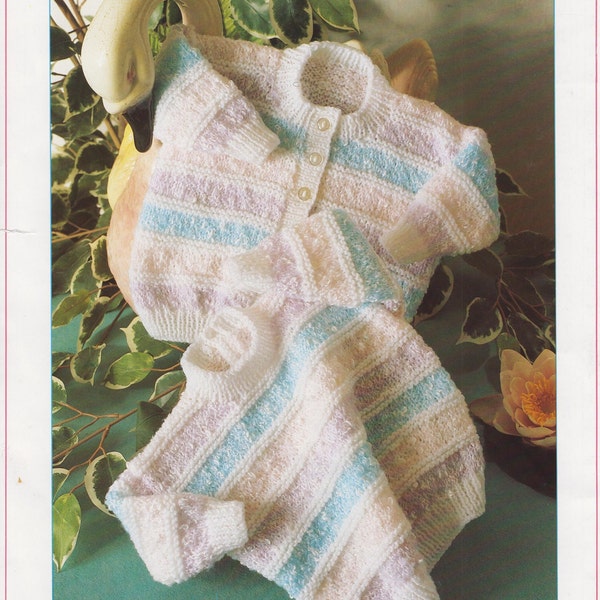 baby boys girls easy knit striped sweater jumper and cardigan double knit knitting pattern pdf instant digital download