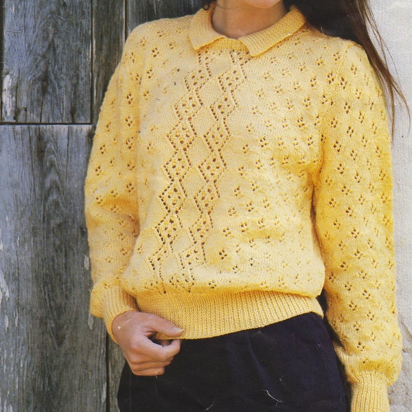 womens ladies lace eyelet sweater 4 ply knitting pattern pdf instant download