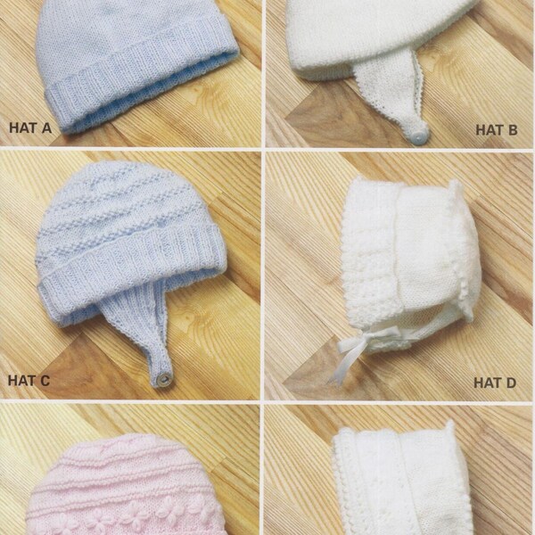 baby girls boys hats bonnets and helmets prem - 2 years 4 ply knitting pattern pdf instant digital download