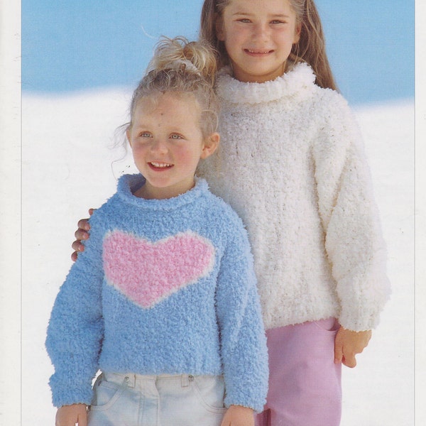 childrens girls heart motif cropped top and sweater 2 - 12 years chunky knit knitting pattern pdf instant download