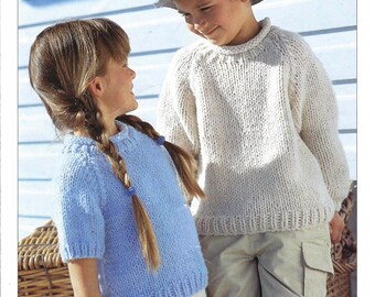 childrens girls boys jumpers sweaters super chunky knitting pattern pdf instant digital download