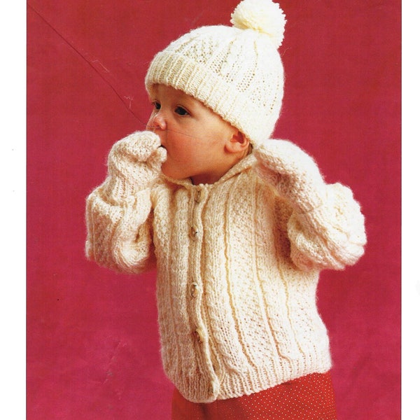 baby boys girls jacket hat and mittens Aran knit knitting pattern pdf instant digital download