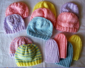 baby premmie / premature baby hats 5 designs double knit knitting pattern pdf instant digital download