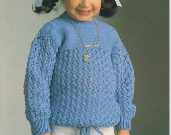 children's girls jumper sweater double knit knitting pattern pdf instant digital download