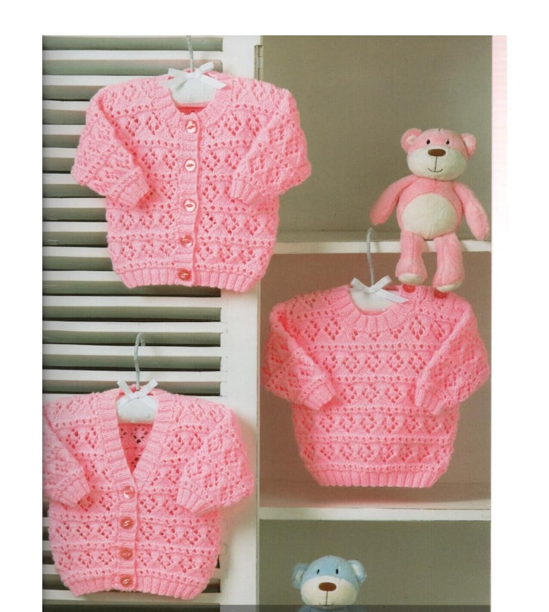 Cárdigans y suéter para niñas pequeñas, patrón de tejido de punto doble, descarga digital instantánea en pdf imagen 1