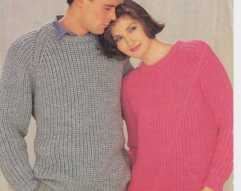 men's women's ladies round neck fisherman rib casual fit sweater chunky knit knitting pattern pdf instant digital download