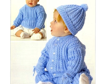 baby sweater cardigan trousers hat and mittens double knit knitting pattern pdf