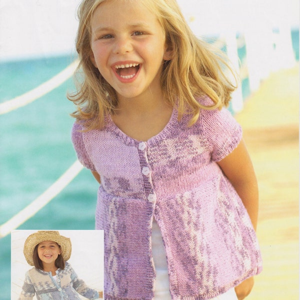 children's girls cardigans 2 - 13 years double knit knitting pattern pdf instant digital download