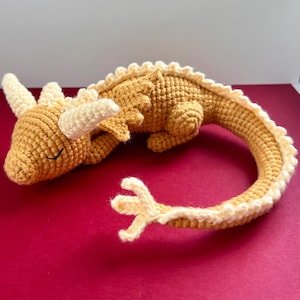 Crochet Golden, Purple or Teal Dragon Plush: Sleepy Baby Dragon Toy
