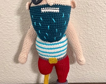 Pirate plush, Handmade crochet pirate doll.