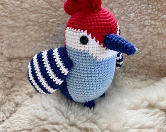 Crochet Woodpecker Plush: Handmade Cotton Amigurumi Bird