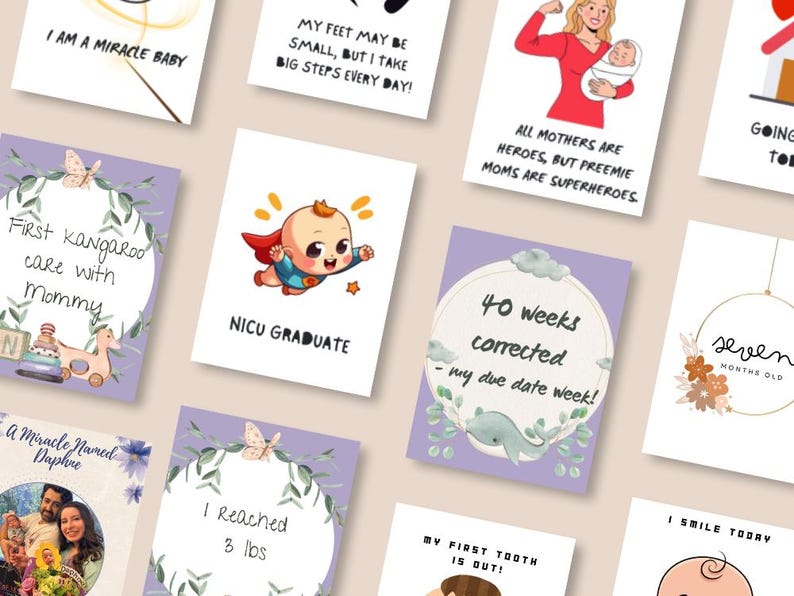 Preemie Baby Milestone Cards | NICU, First Year (PDF Printables) - Etsy