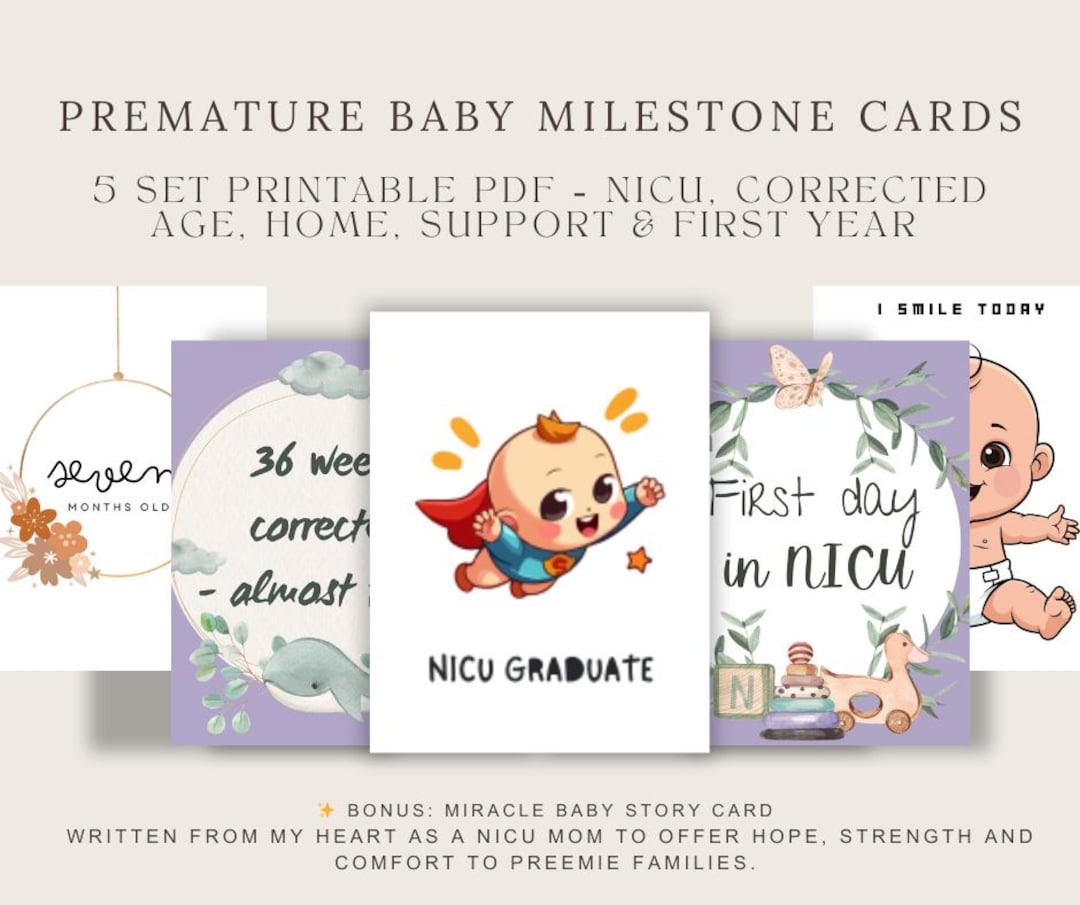 Preemie Baby Milestone Cards | NICU, First Year (PDF Printables) - Etsy