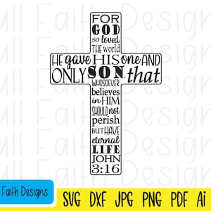 John 3:16 svg, John 316 svg, John 3 16 svg, ai, pdf, png, jpg, dxf, eps, Car Dieu a tant aimé le monde, religieux, foi chrétienne, croix svg