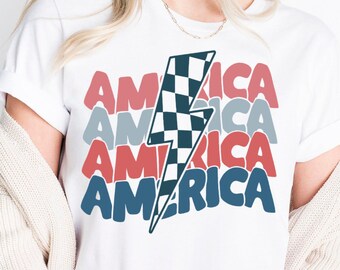 Retro America Lightning Bolt Shirt, Sweatshirt, Hoodie - Patriotic Graphic Tee for 4th of July Gift
