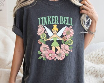 Comfort Colors® Tinker Bell Floral Retro C2353 Magic Kingdom Holiday Trip Unisex Tshirt Family Birthday Gift Adult Kid Tee