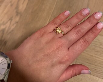 Größenverstellbarer Angstring (Sonne) Gold und Silber, Fidget-Spinner-Ring, drehbarer Ring