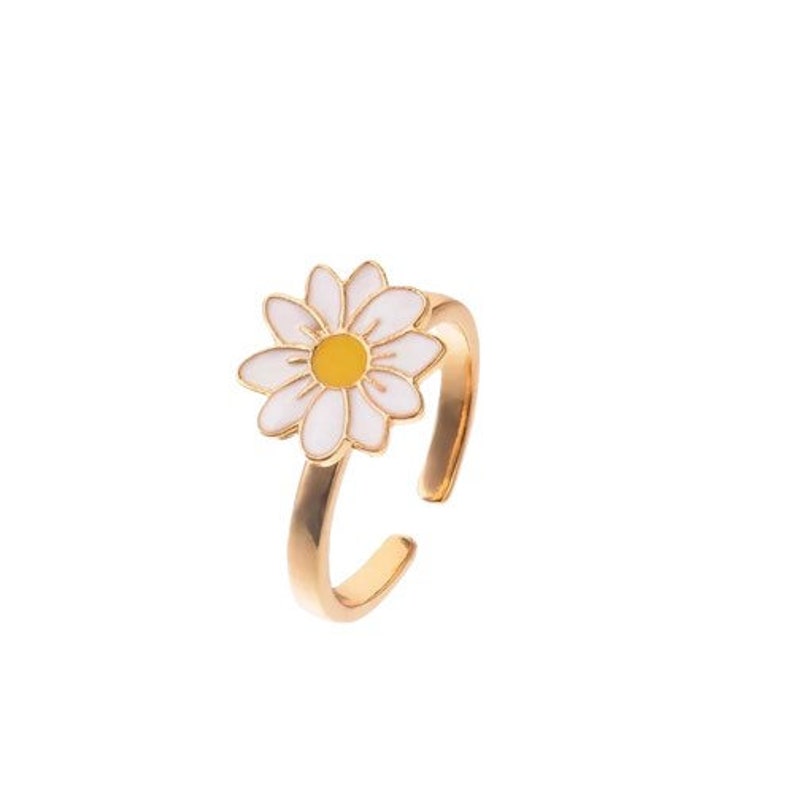 Resizable Daisy Anxiety Ring Flower, fidget spinner ring afbeelding 3