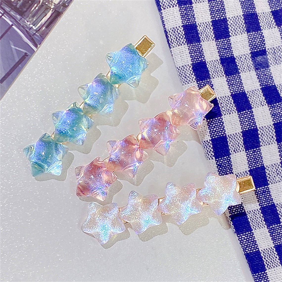 Shiny Gradient Star Hair Clips Resin Pink Blue Star Hair Etsy