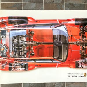 Porsche 959 Cutaway 39 "x 20,5" Schöne Lithographie Druck Poster Original NM 1986 Auto Sportwagen Rennsport Wandkunst Ad Leiter Showroom