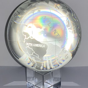 Frosted Etched Glass Globe Paperweight heavy high quality crystal orb with display stand paperweights LABELED CONTINENTS 4.5” high quality