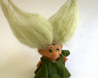 60s mini trolls C64 trolls Vintage Dam Troll Family in Wooden House: Scandinavian Doll VanceHoustonorigami.com cute happy fun smiling