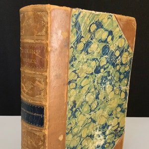 Dickens Antiquarian Leather The Life and Adventures of Martin Chuzzlewit Antique Book Marbled Cover Novel fiction literature  books
