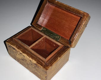 Antique Wood Leather Storage Jewelry Box Italy Italian handmade ring boxes earring box trinket boxes hinge box 2.5” gold trim