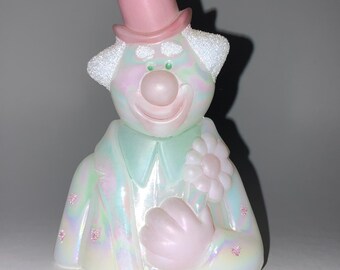 Fenton Iridescent Glass Clown Figurine: Green Teal Top Hat, 4" Tall Artist signed