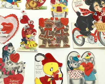 Valentines 1950s Die Cut Anthropomorphic Mechanical; Individual Selections Ginger Bread Lovers Bicycle Bear Casper Ghost Lace