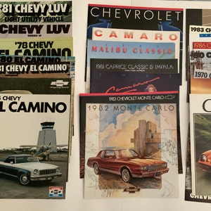 LOT x23 Chevy Camaro Luv El Camino Monte Carlo large lot of automotive dealership Chevrolet Car Brochures  catalogs books 1970s 1980s