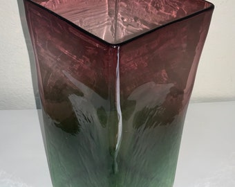 Watermelon Glass Art Vase: Murano Fine Artisan Glass Style High Quality Italian Purple Green Lavender Home Decor 12.5”