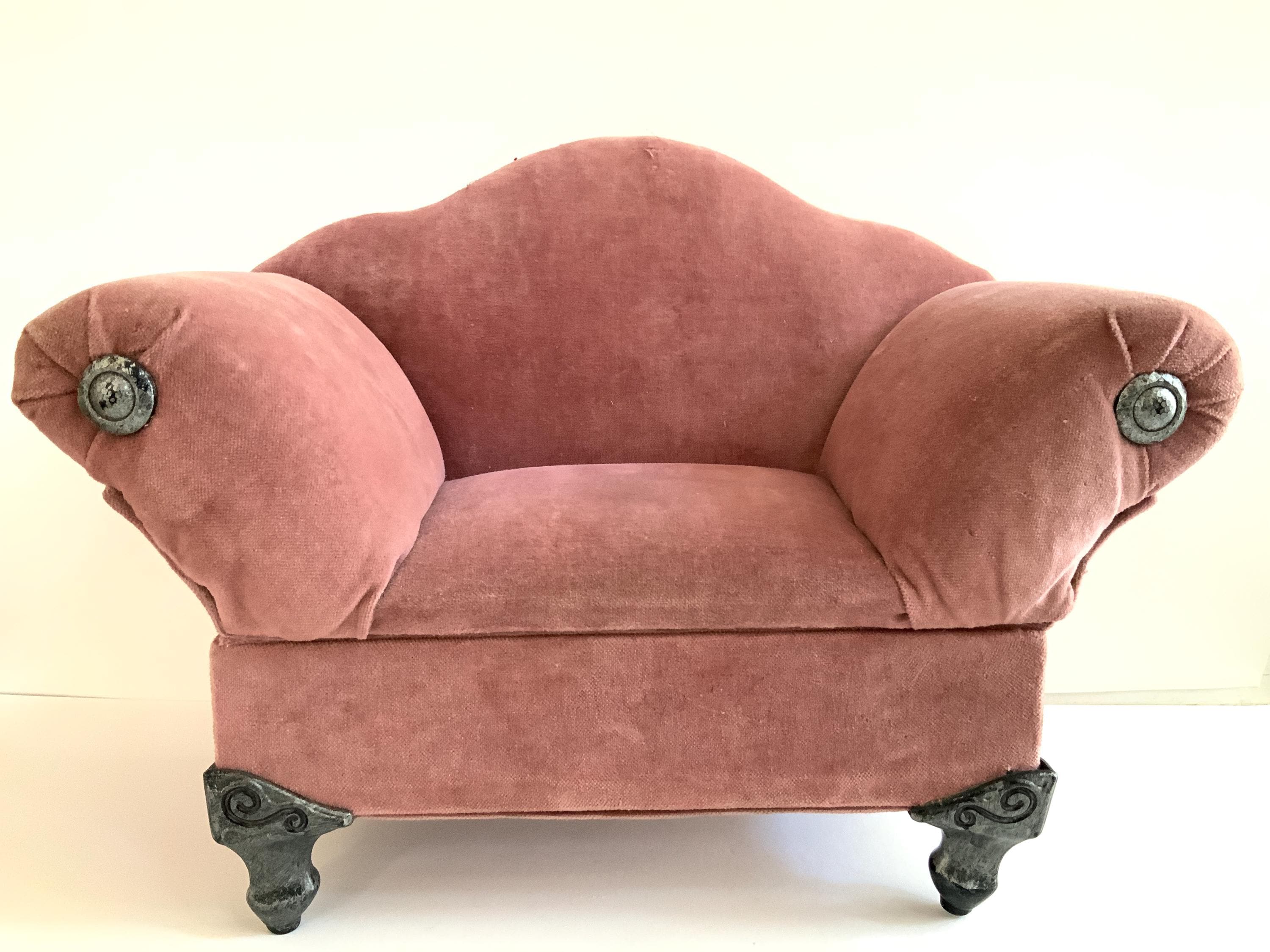 Jewelry Box Victorian Couch Doll Furniture Wood Frame Large Scale Beautiful Condition Felt Fabric Metal large 14”  Hidden Storage Doll Toy