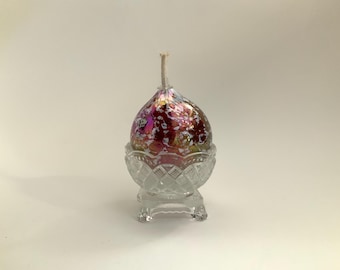 Lampada a olio in vetro iridescente rosa, bianco e rosso con ciotola in cristallo, vintage, nuova, mai usata, ottime condizioni.