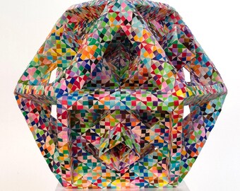 ART ORIGAMI Piramide Cubo Inversione opera d'arte originale innovativa senza adesivo 35.000 pieghe forme matematiche complesse uniche nel loro genere modelli geometrici