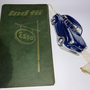 Esso Essence Automobile Carton publicitaire Routes européennes Voyage Voitures Voitures anciennes Standard Oil Firestone avec DÉCOUPAGE FAÇON DE VOITURE