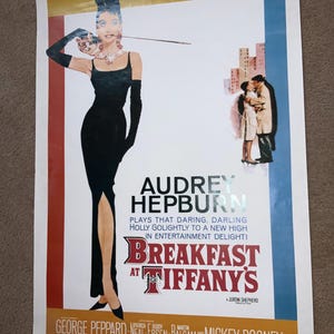 39” vintage Breakfast at Tiffany&#39;s Movie Poster Lithograph Poster Large 39&quot; x 28.5&quot; Audrey Hepburn Mickey ROoney classic film posters