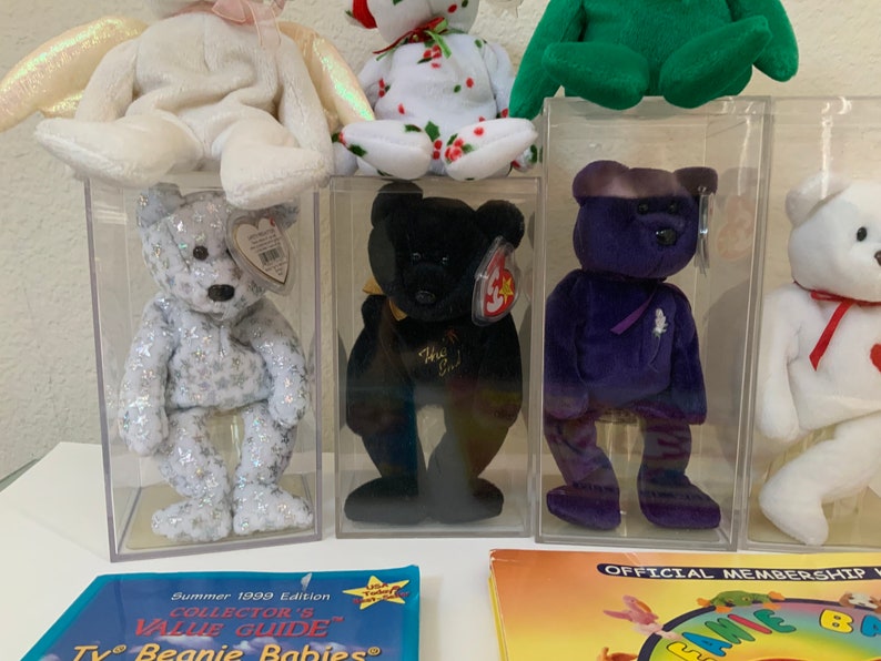 Giant Lot Collectors Club TY Beanie Babies Collectors Books Plastic Display Cases Stuffed