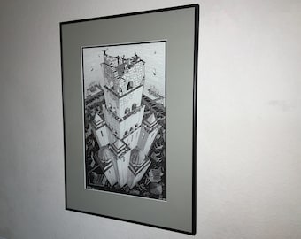 Escher Turm von Babel MC Escher Kunstdruck Vintage Archivierung hoher Qualität 20.25 ”x 28” Rahmen VanceHoustonOrigami.com
