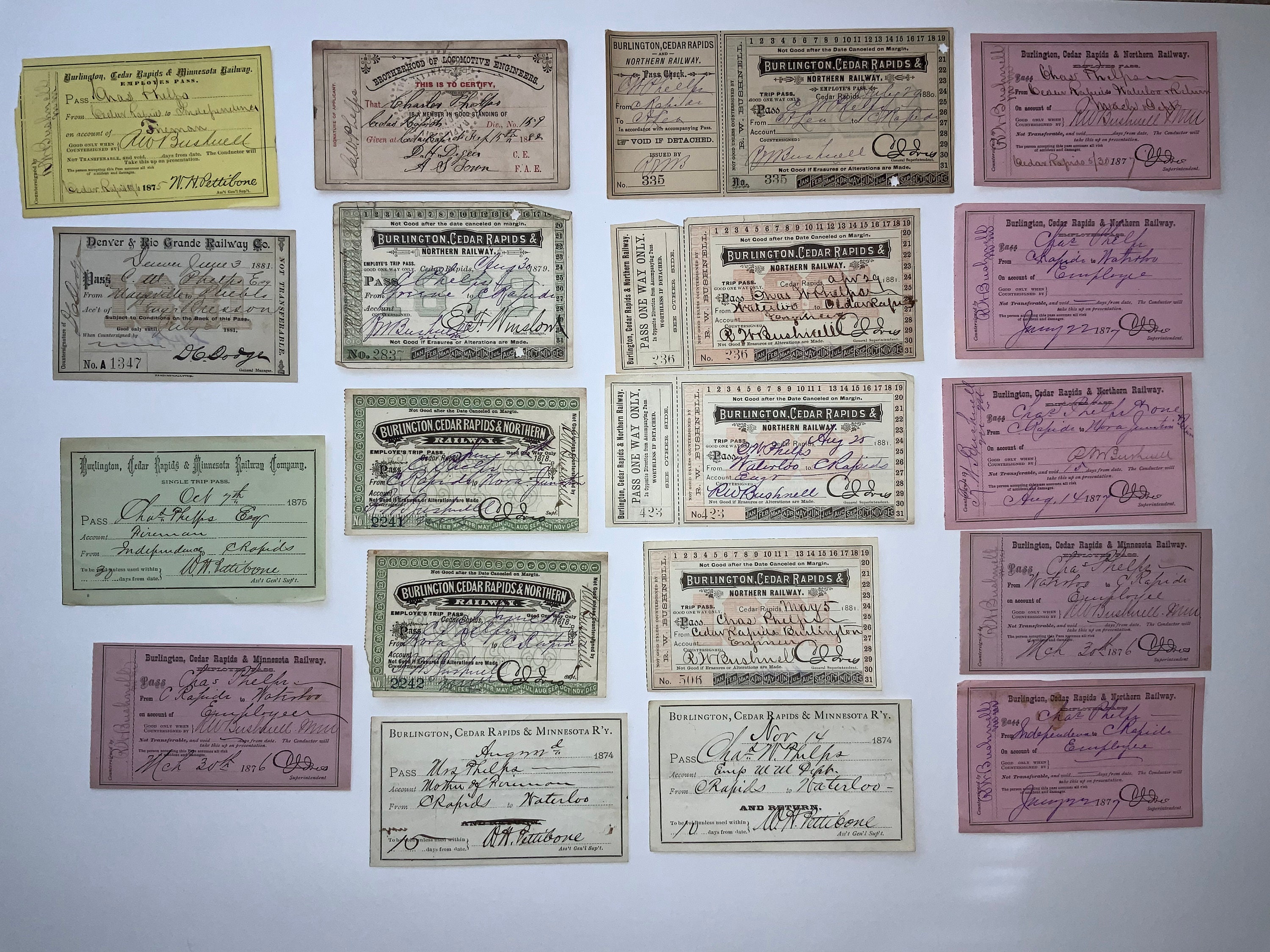 アンティーク鉄道関連資料：1870年代～1880年代の鉄道切符、パス、写真