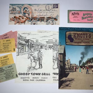 1950s Knott&#39;s Berry Farm Adventure Park Ephemera Magazine Tickets Letter Postcard Ghost Town Grill Menus Wild West Western American West