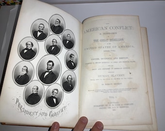 Libro de historia de la Guerra Civil Estadounidense de 1864: Grabados en placa de acero, primera edición encuadernada en cuero