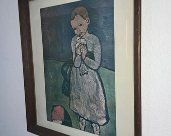 Pablo Picasso Child with Dove Large Framed Print of Oil Painting Belle Art Publication - 1901 Blue Period Peace Tranquility Van Gogh Style